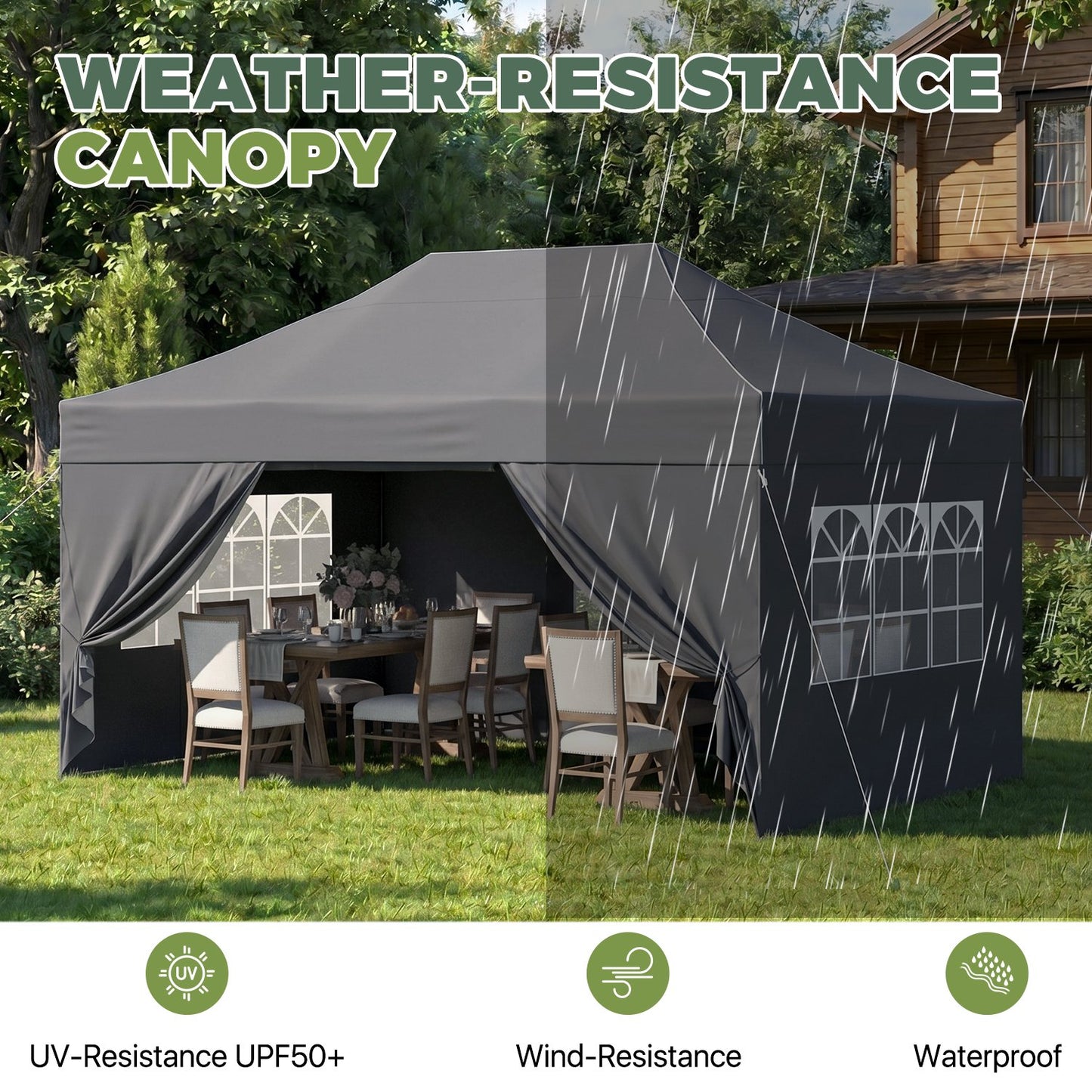 Clouddwell 10'x15' Pop Up Canopy Tent with Removable Sidewalls, Adjustable Height Instant Outdoor Canopy, Portable Sun Shade Shelter with 4 Sandbags, Easy Setup for Events, Parties, Dark Gray