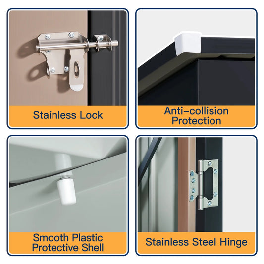 Aoxun 5.1 x 2.7 ft Outdoor Metal Shed, Storage Garden Shed with Lockable Door Tool Shed for Garden, Backyard, Poolside, Brown