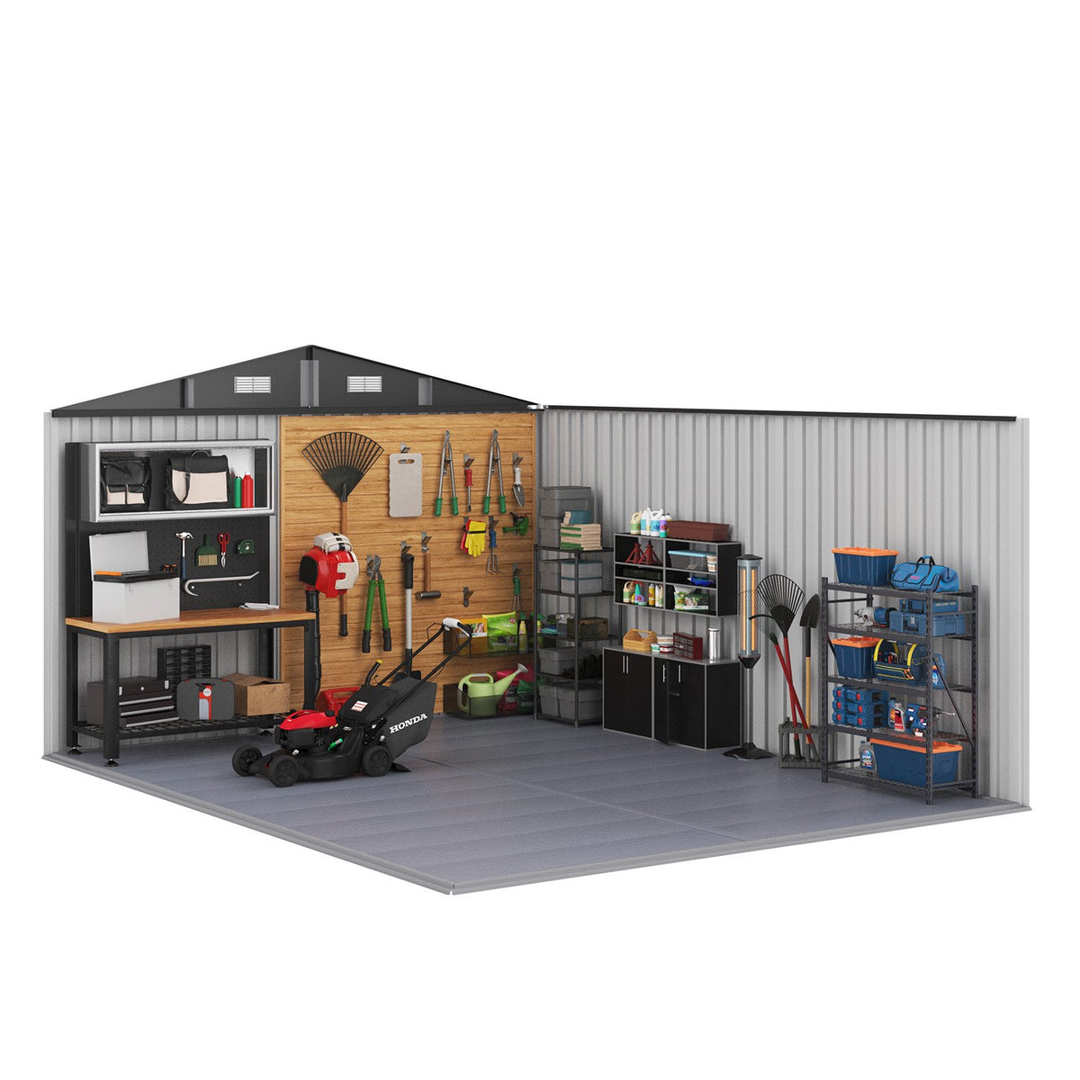 Clouddwell 10x12 FT Outdoor Metal Storage Shed with Floor (12mm PP Floor) & Double Doors for Patio, Backyard - Black
