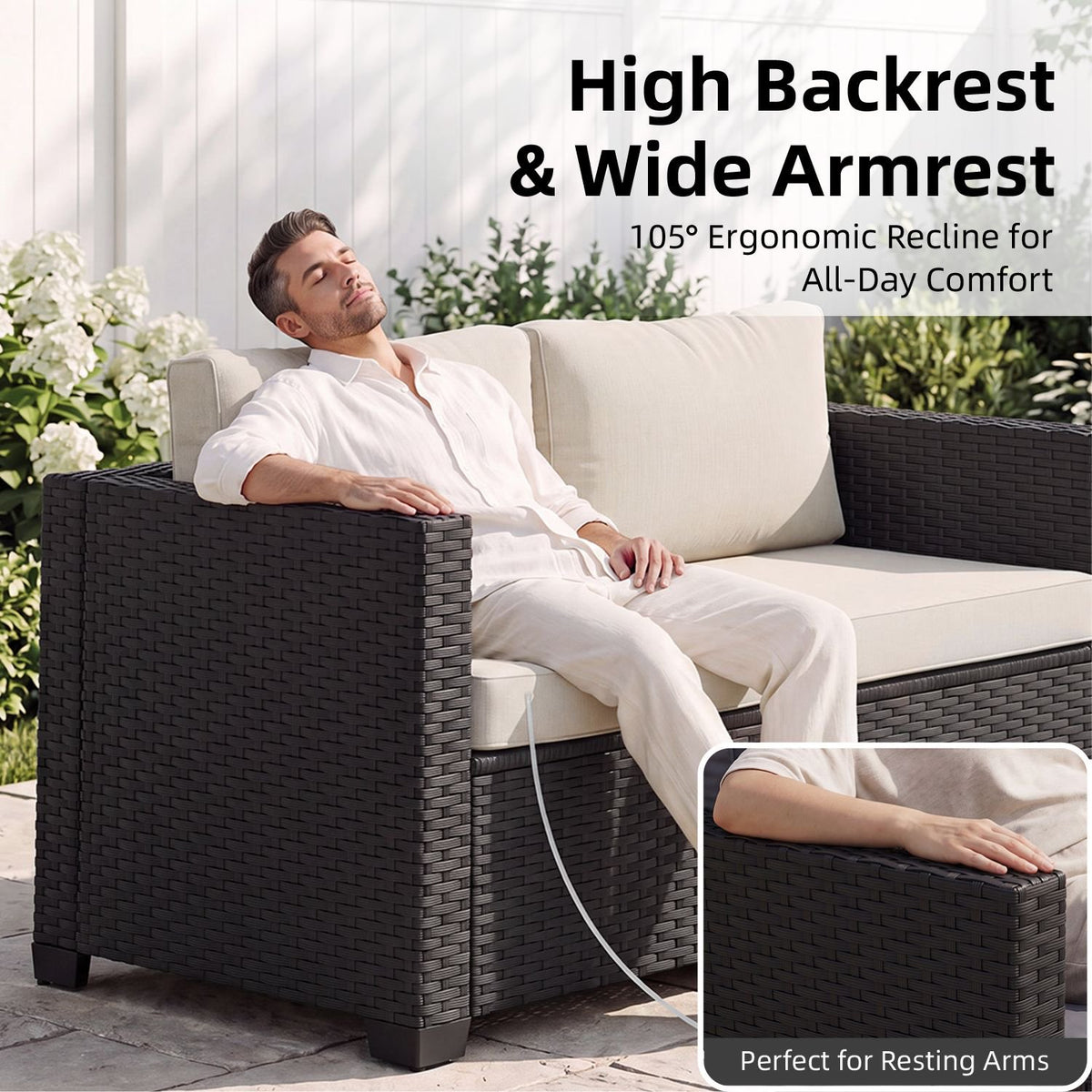 Dateyes 7 Seats Patio Furniture Set, Rattan Wicker Outdoor Conversation Sectional Sofa Set with Storage Coffee Table and Waterproof Cover,Beige