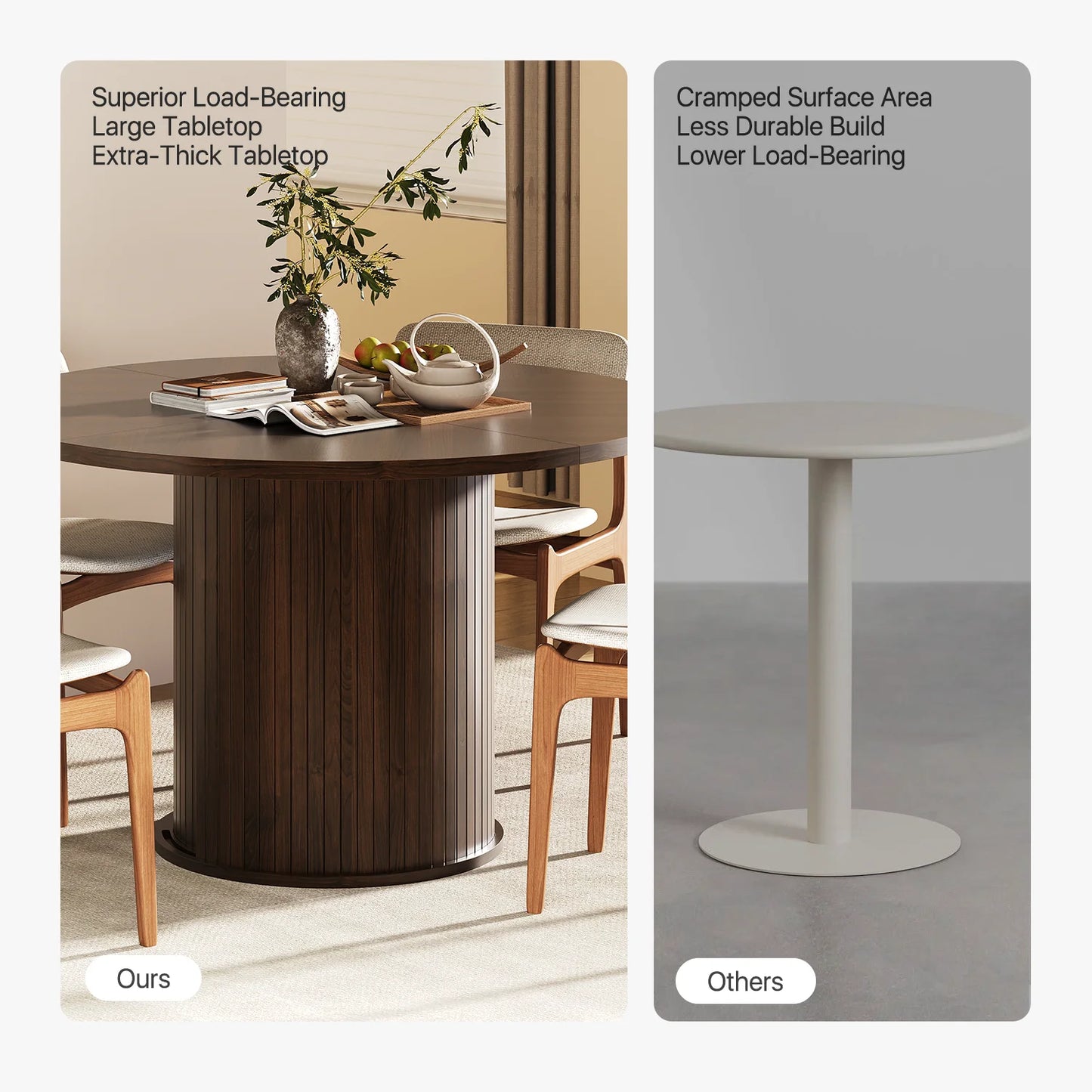Sonegra 47" Round Dining Table with Storage, Modern Fluted Circle Kitchen Table with 2-Layer Storage and Sliding Door, for Kitchen Living Room, Brown