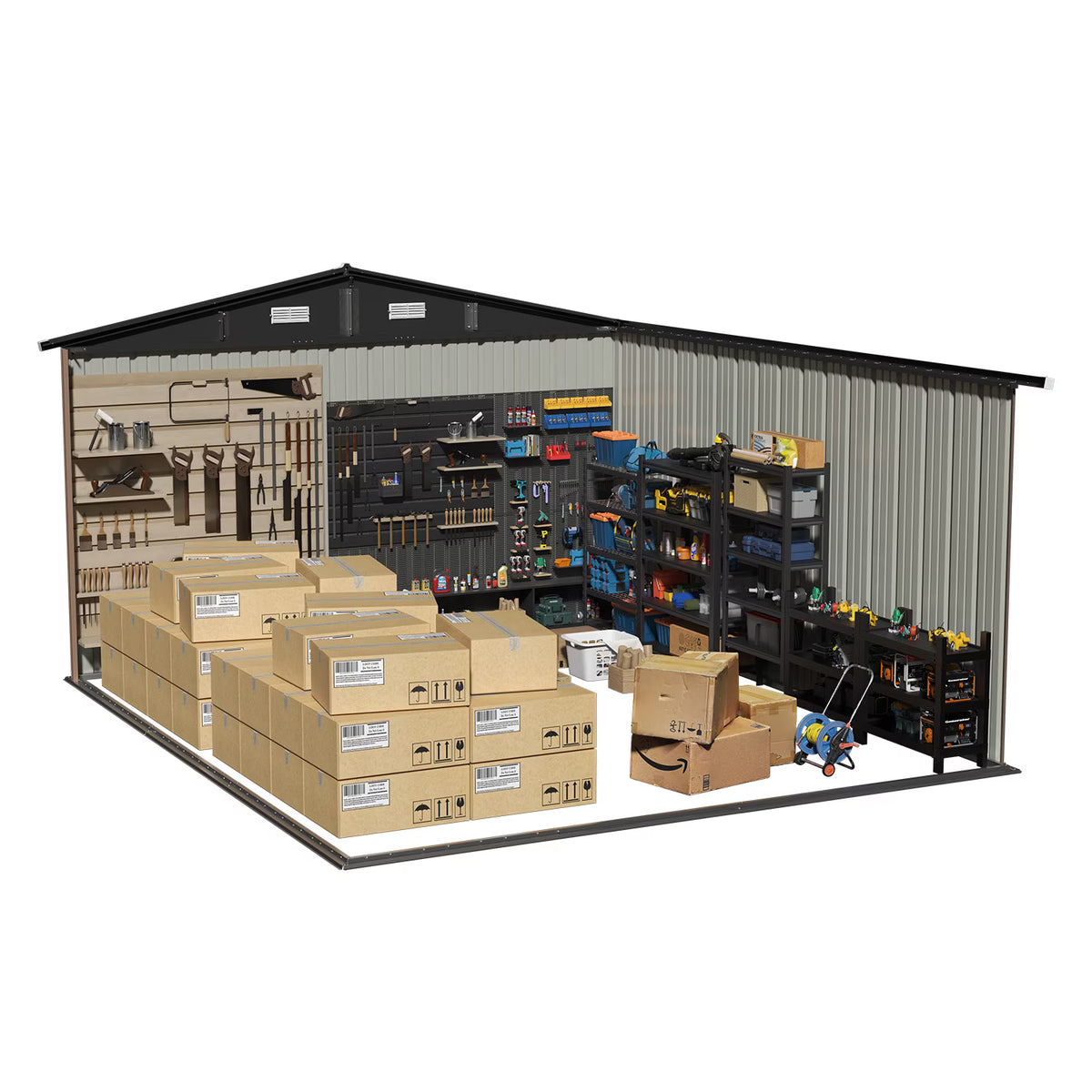 Clouddwell 9.5x11.9 ft. Metal Storage Shed, Weather Resistant Steel Garden Shed with Lock for Outdoor Backyard, Brown