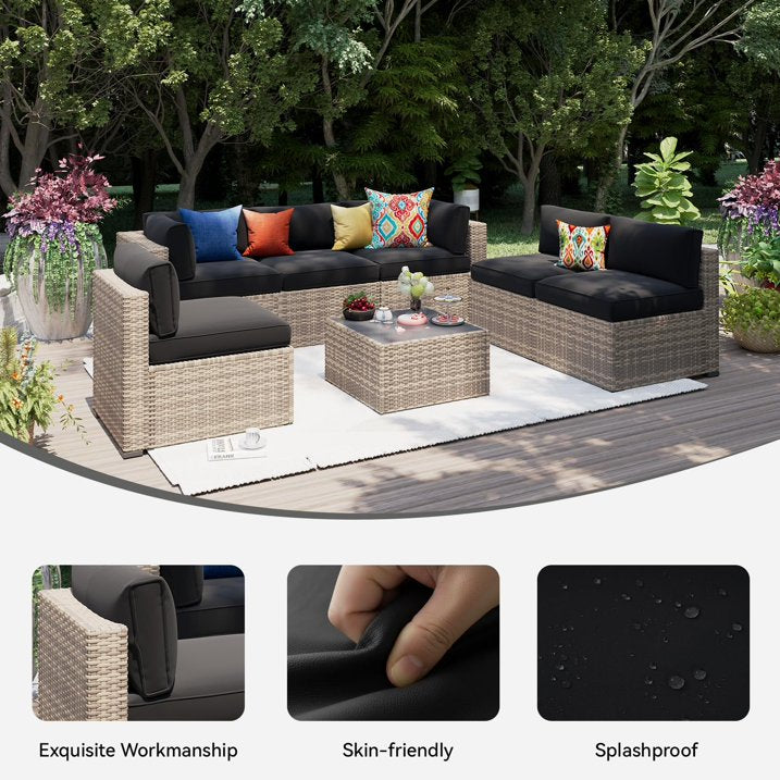 Clouddwell 14-Piece Outdoor Cushion Covers Replacement for 6-Seat Wicker Sectional-Waterproof, Non-Slip Bottom (Black)