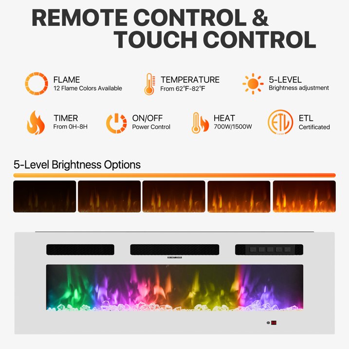 Sonegra Modern Fireplace TV Stand for TVs Up to 80" with Music Sync LED, 70" Entertainment Center with Electric Fireplace, TV Console with Storage Cabinets for Living Room, White