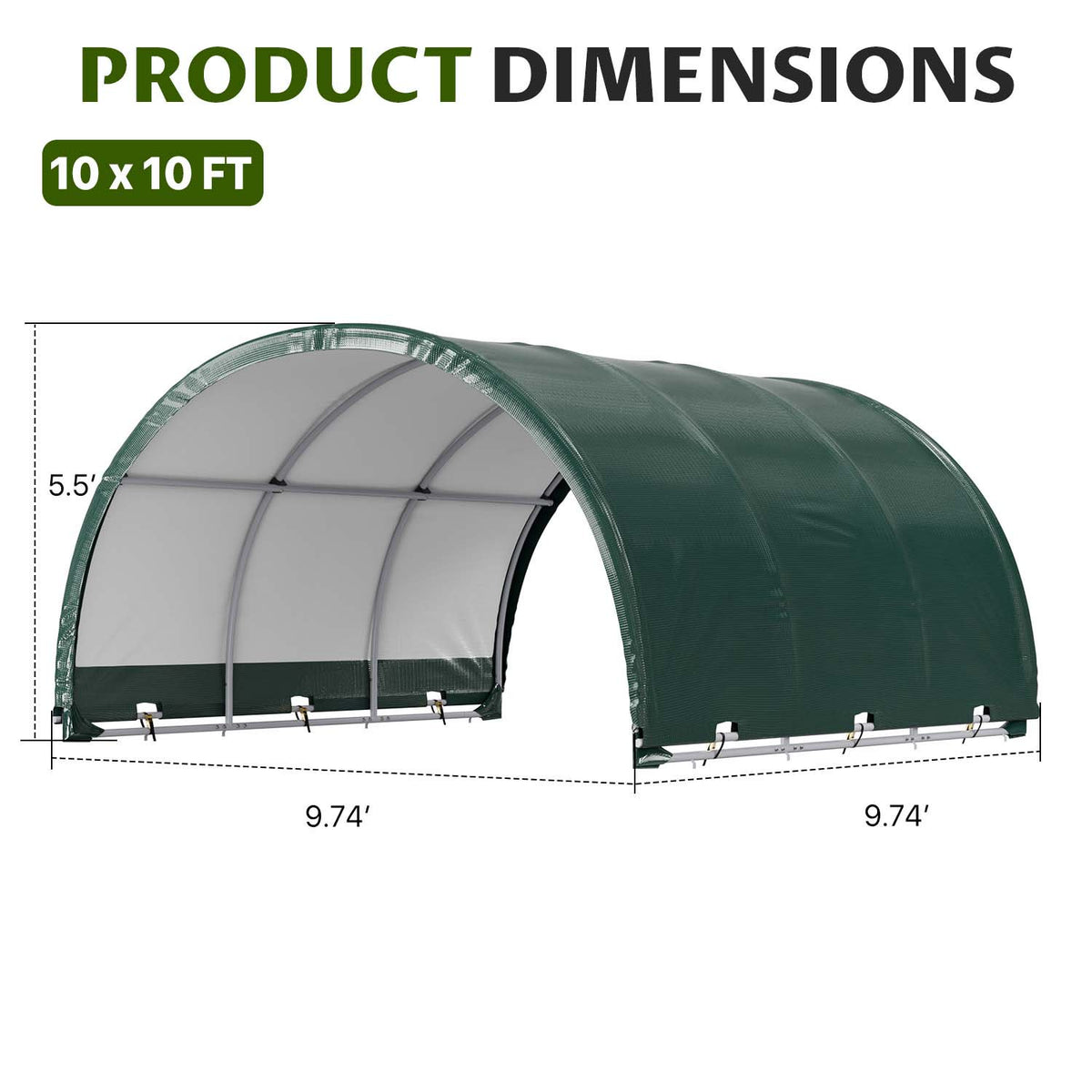 Dateyes 10' x 10' Corral Shelter Shed, Horse Shelter, Livestock Shade, Waterproof & UV Treated Cover, Quick Assembly for Horses, Goats, and Farm, Green