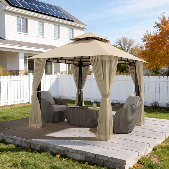 LazySunsets 8'x 8' Patio Gazebo Double Roof Protection All-Weather Outdoor Shelter Features Insect Screens for Backyard, Lawn, (Beige)