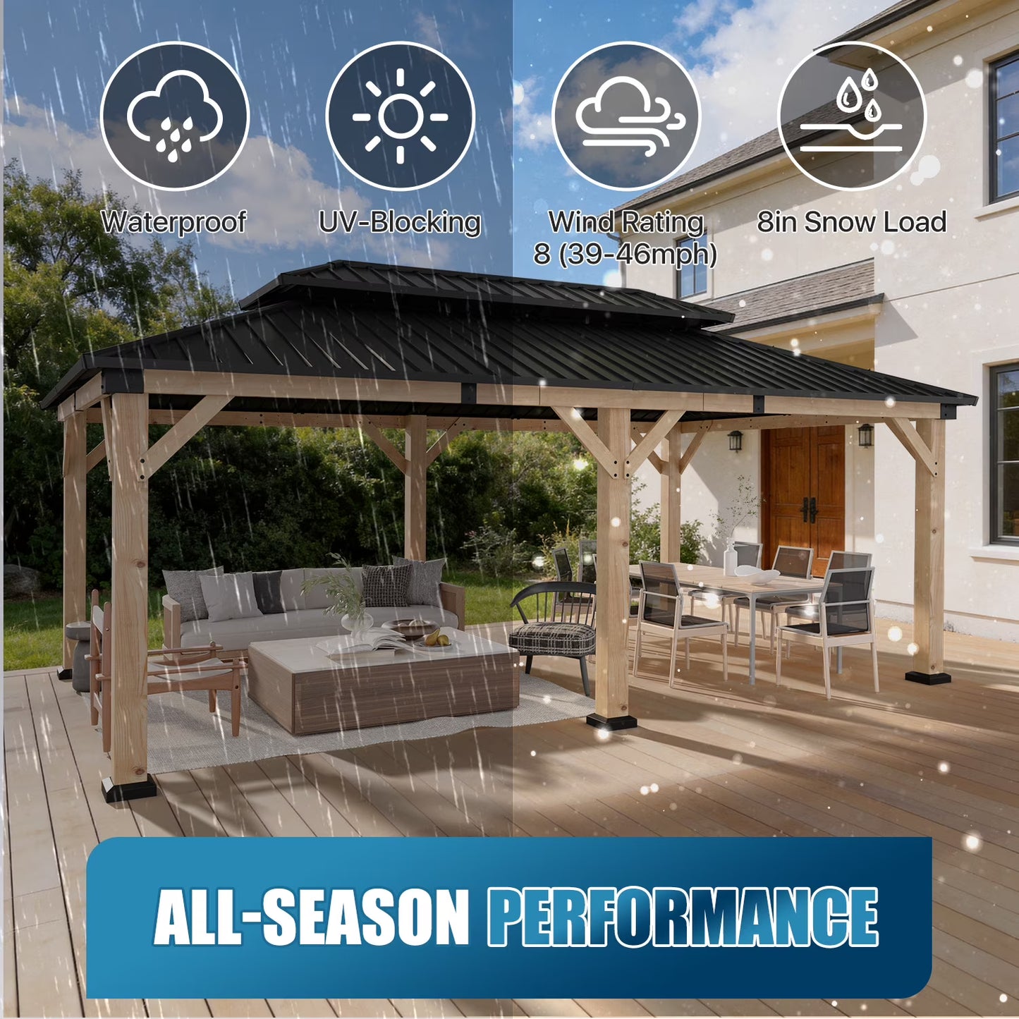 Sunmthink 12'x20' Outdoor Hardtop Gazebo, Cedar Wood Pavilion with Galvanized Steel Double Roof, for Patio, Garden, Deck