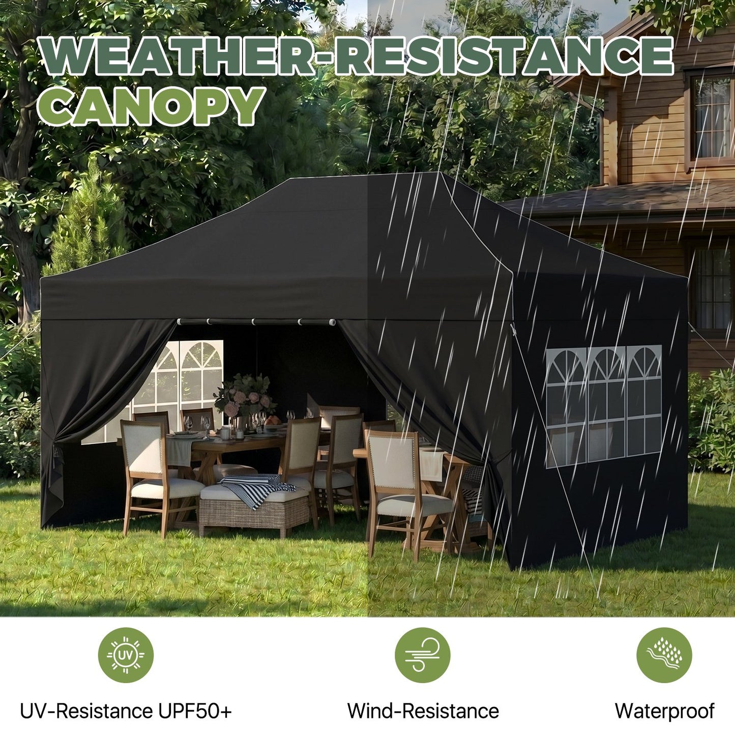 Clouddwell 10'x15' Pop Up Canopy Tent with Removable Sidewalls, Adjustable Height Instant Outdoor Canopy, Portable Sun Shade Shelter with 4 Sandbags, Easy Setup for Events, Parties, Black