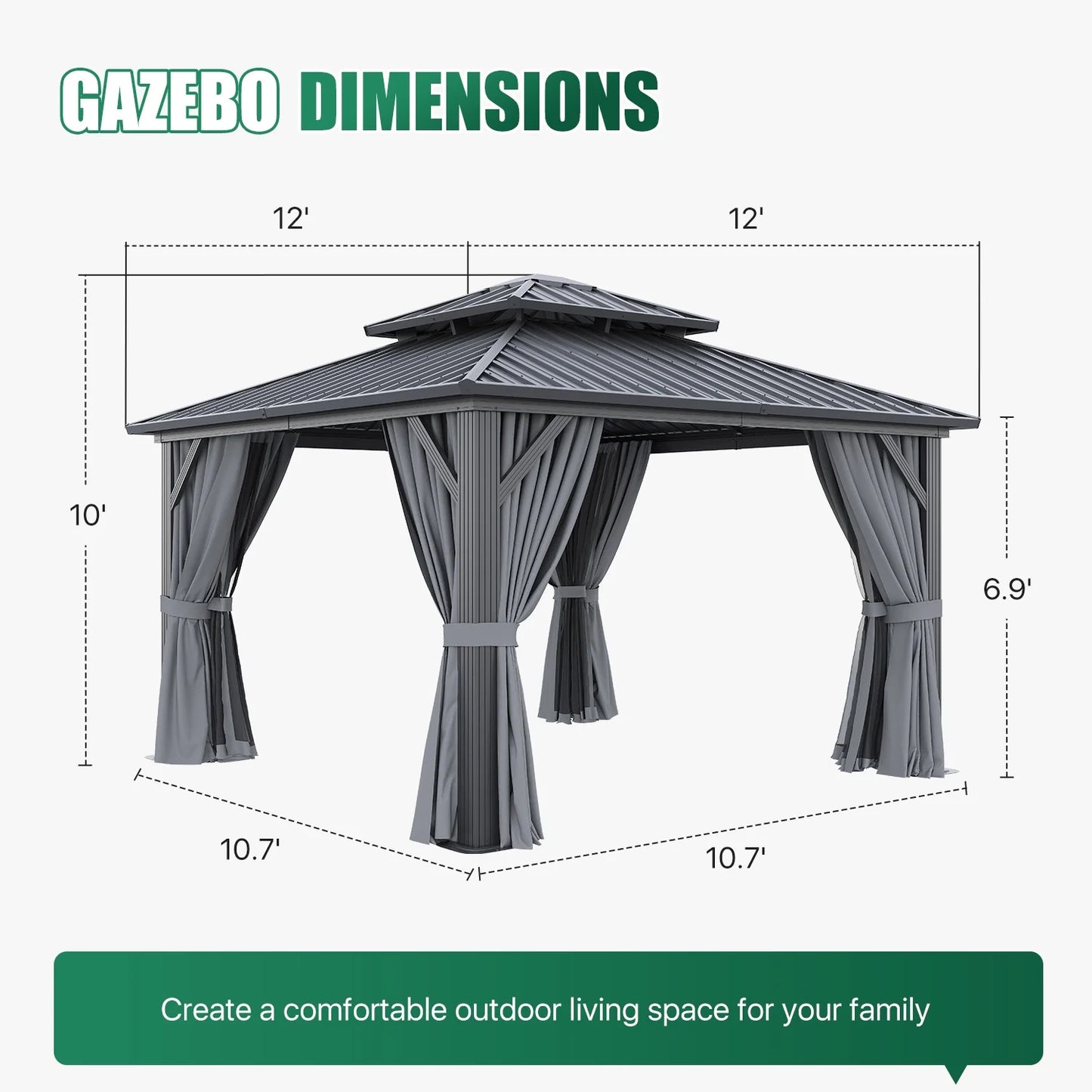 Clouddwell 12' x 12' Gazebo for Patio, Gazebo Pergola with Sloped Roof, Large Wall-Mounted Heavy Duty Awnings, for Deck, Patio and Backyard