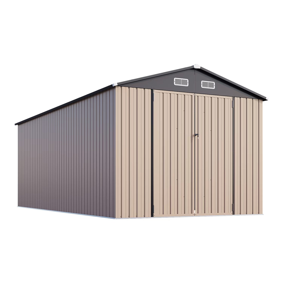 Clouddwell 8 x 12FT Shed Outdoor Storage Shed with Double Hinged Large Door, Large Metal Shed with Lockable Door & Sloped Roof for Garden, Backyard, Patio and Backyard, Brown