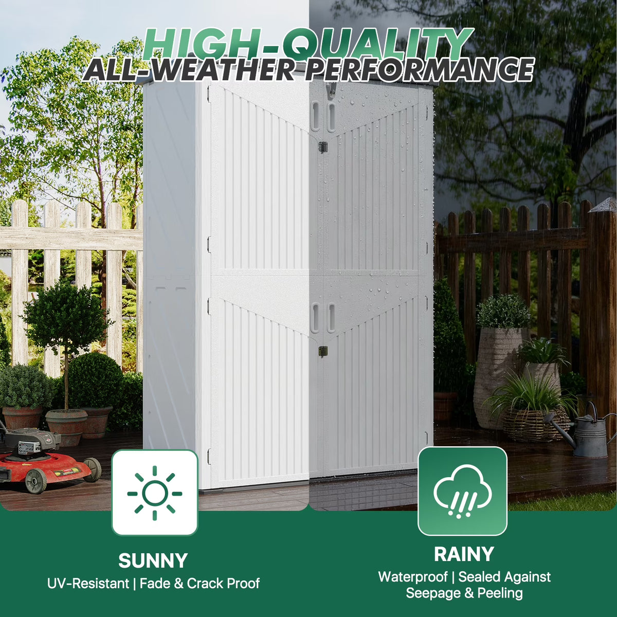 Dateyes 4.5x2.5 FT Resin Storage Shed, Heavy-Duty 64 Cu.ft Plastic Storage Sheds with Floor & 3 Tier Shelves, Weather-Resistant Vertical Outdoor Storage Cabinet with Lockable Doors, White