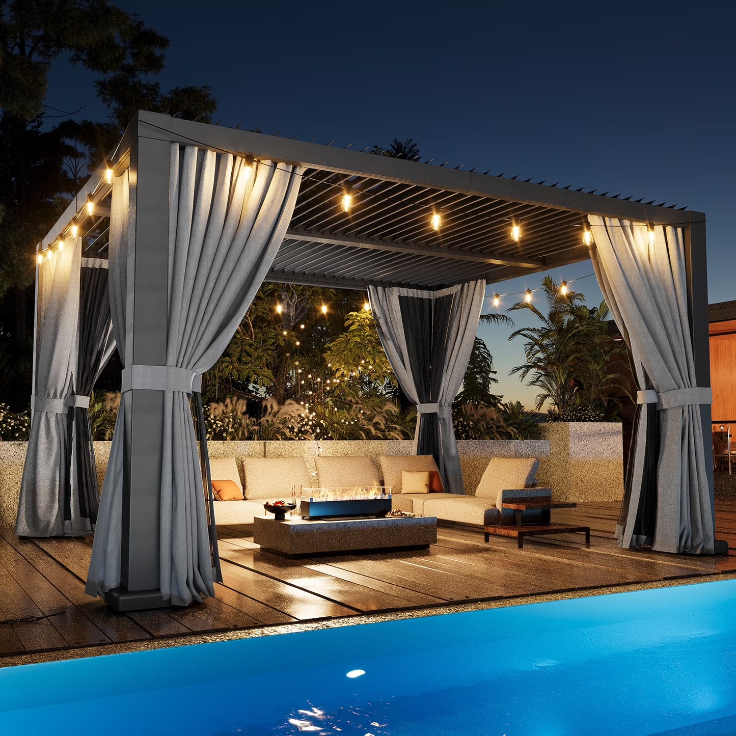 Aoxun Louvered Pergola 12' x 14' Outdoor Aluminum Pergola with Adjustable Top for Decks, Gardens and Backyards, Gray
