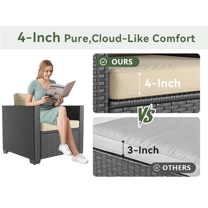 7 Piece Outdoor Wicker Patio Furniture Set, Rattan Sectional Sofa Sets with Beige Cushions