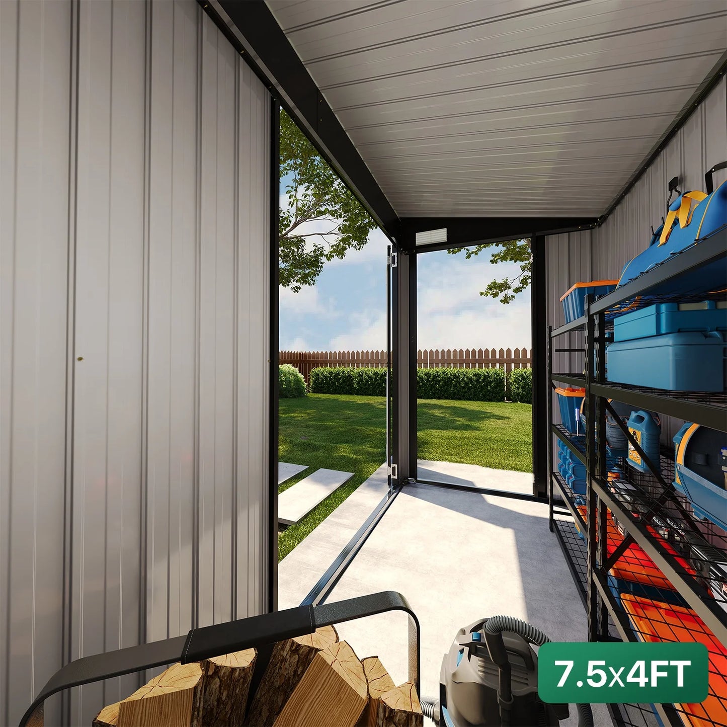 Clouddwell 8ft x 4ft Heavy-Duty Metal Storage Shed with 3 Doors, Lockable Lean-To Design, Weatherproof for Garden & Tools (Black)