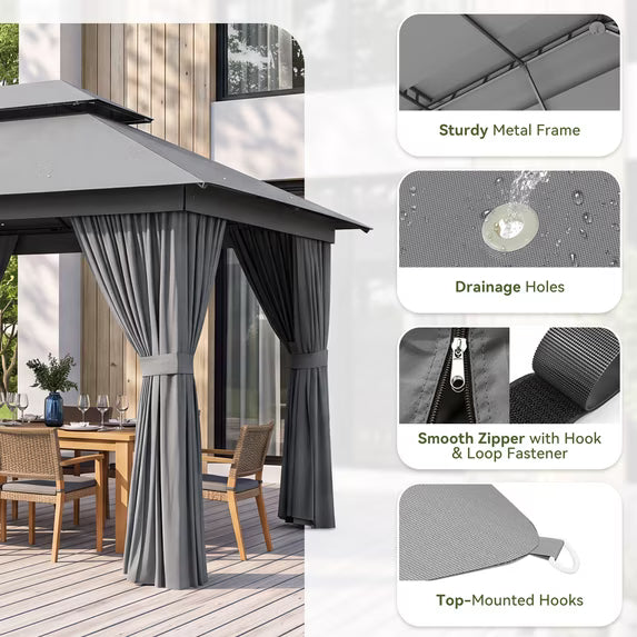 Sunmthink Outdoor Gazebo for Patio 20'x10', Metal Frame Canopy with Double Roofs, Heavy Duty Party Tent and Shelter with Mosquito Netting and Privacy Screen for Backyard,Garden,Deck (Gray)