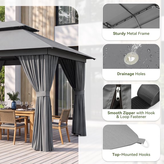 Clouddwell 20'x10' Patio Gazebo Double Roof Protection All-Weather Outdoor Shelter Features Insect Screens Ideal for Backyard, Lawn, (Gray)