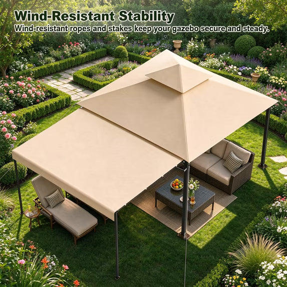 Clouddwell 16' x 11' Beige Soft Top Gazebo — Steel Frame with Extended Shade