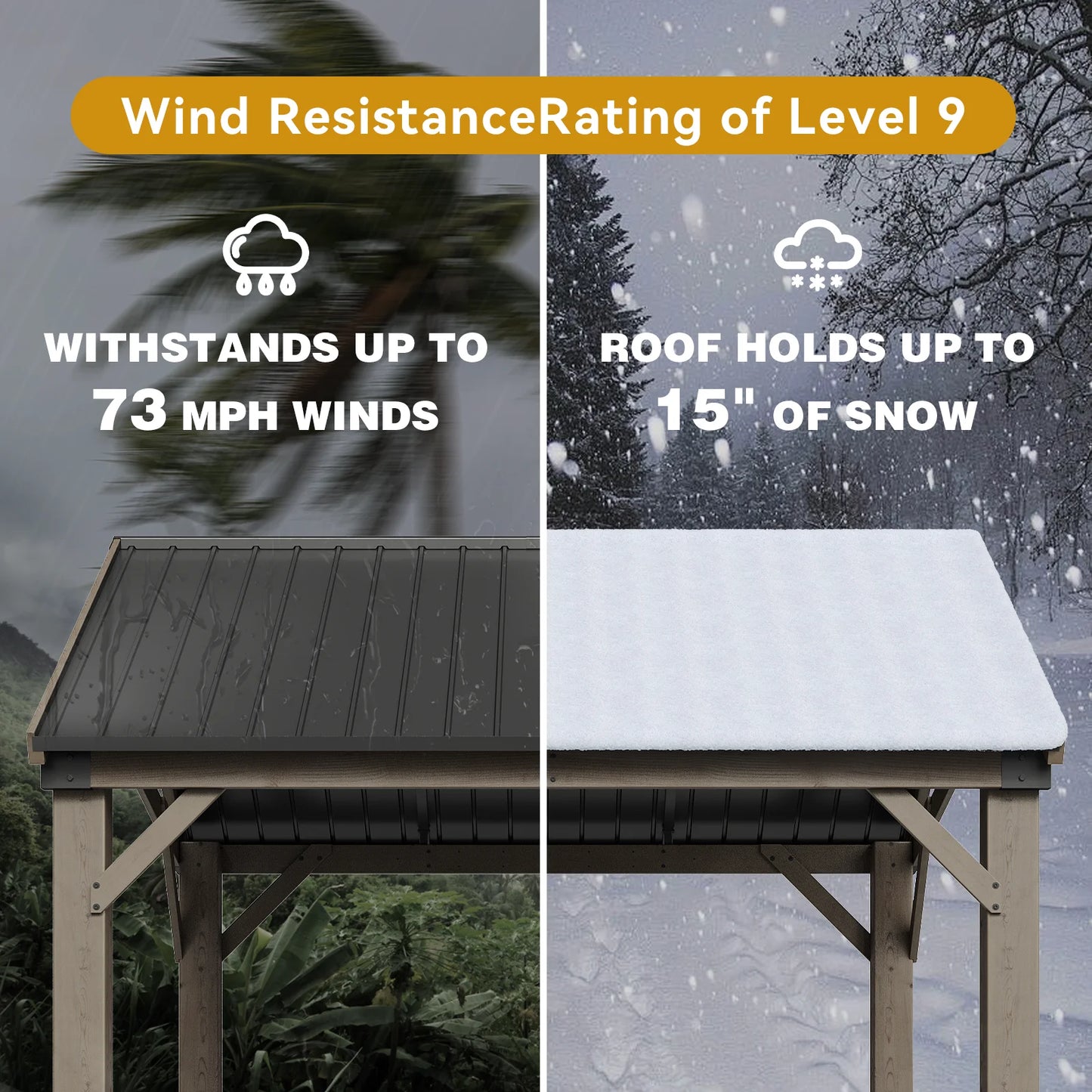 Sunmthink 12' x 20' Outdoor Wood Frame Gazebo, Hardtop Gazebo with Galvanized Steel, Permanent Wooden Pavilion for Patio Backyard Lawn Garden