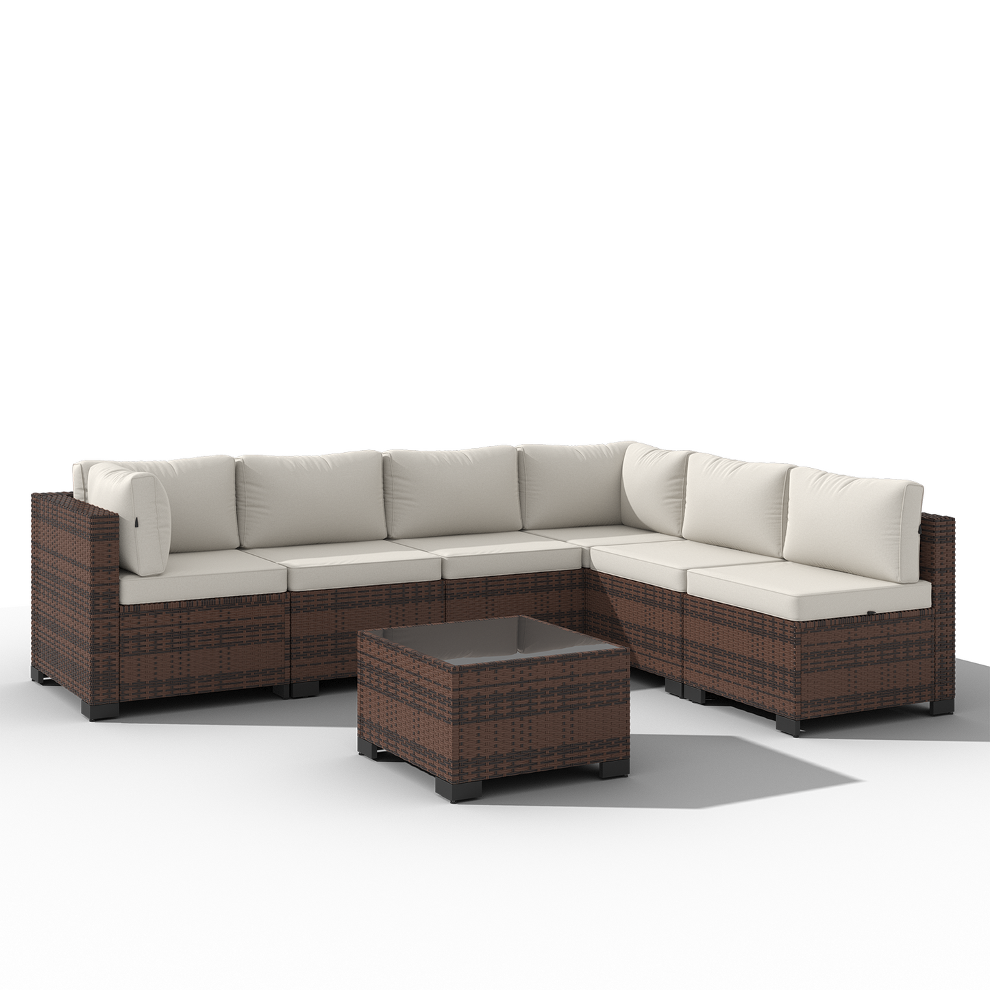 Clouddwell 7 Piece Outdoor Patio Furniture Set, Wicker Rattan Patio Sectional Sofa Sets, Off White