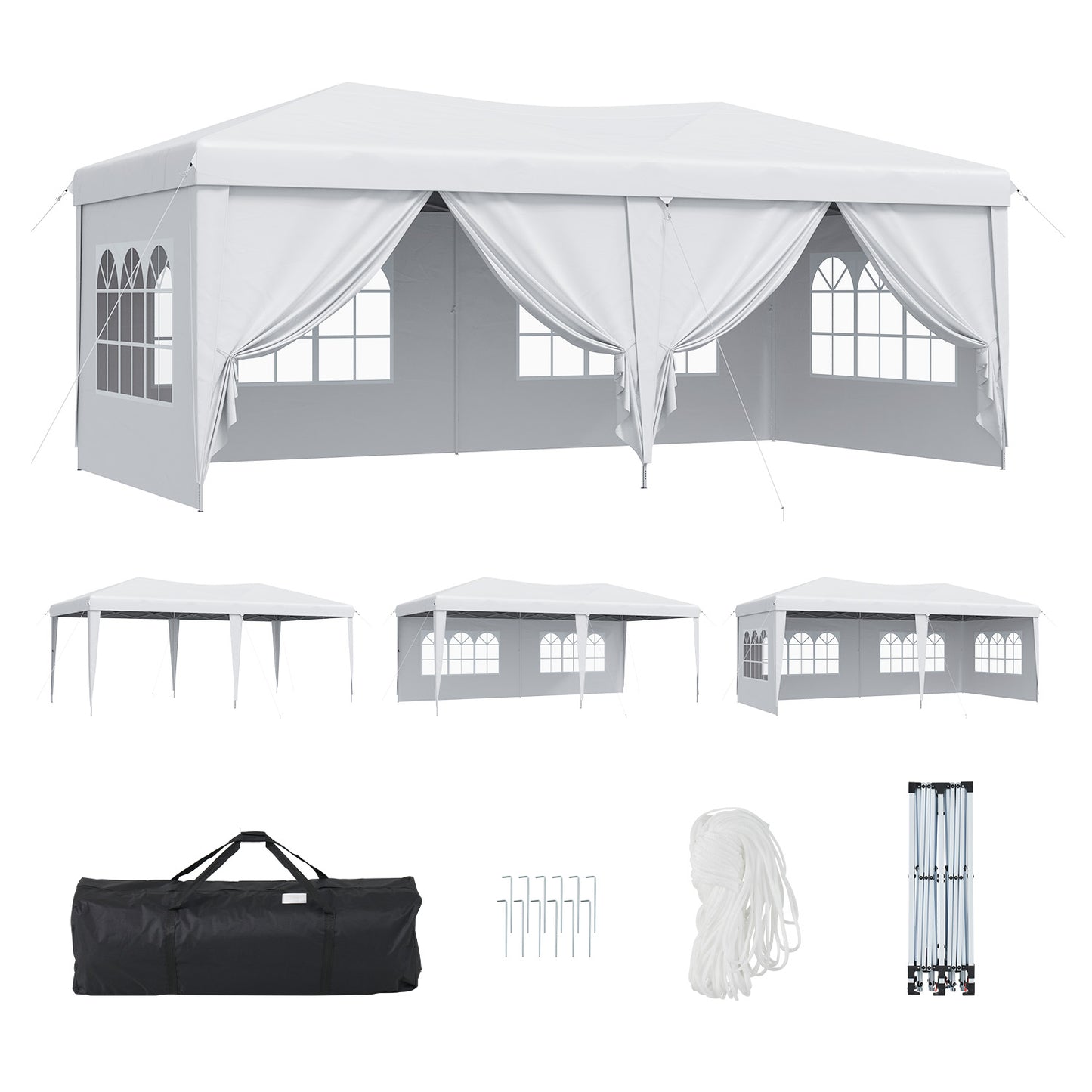 Sunmthink 10x20 Pop Up Canopy Tent, Waterproof Party Tent with 6 Removable Sidewalls, 3-Level Height Adjustable Event Tent, Instant Shelter for Wedding, Party, Commercial & Market Events,White