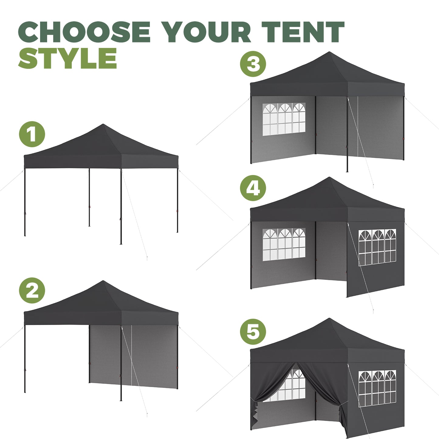 Clouddwell 10'x10' Pop Up Canopy Tent with 4 Removable Sidewalls, Adjustable Height Instant Outdoor Canopy, Portable Sun Shade Shelter with 4 Sandbags, Easy Setup for Parties, Camping, Events, Gray