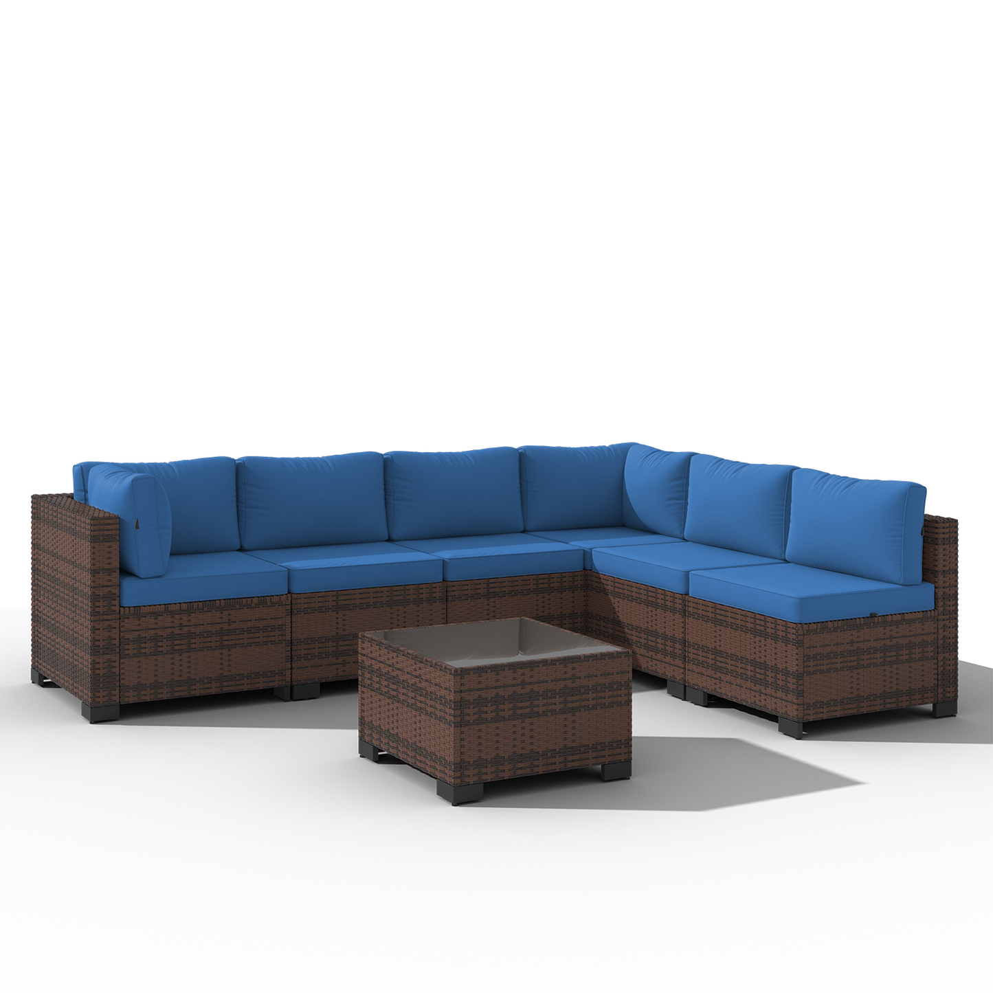 Clouddwell 7 Piece Outdoor Patio Furniture Set, Wicker Rattan Patio Sectional Sofa Set, Blue