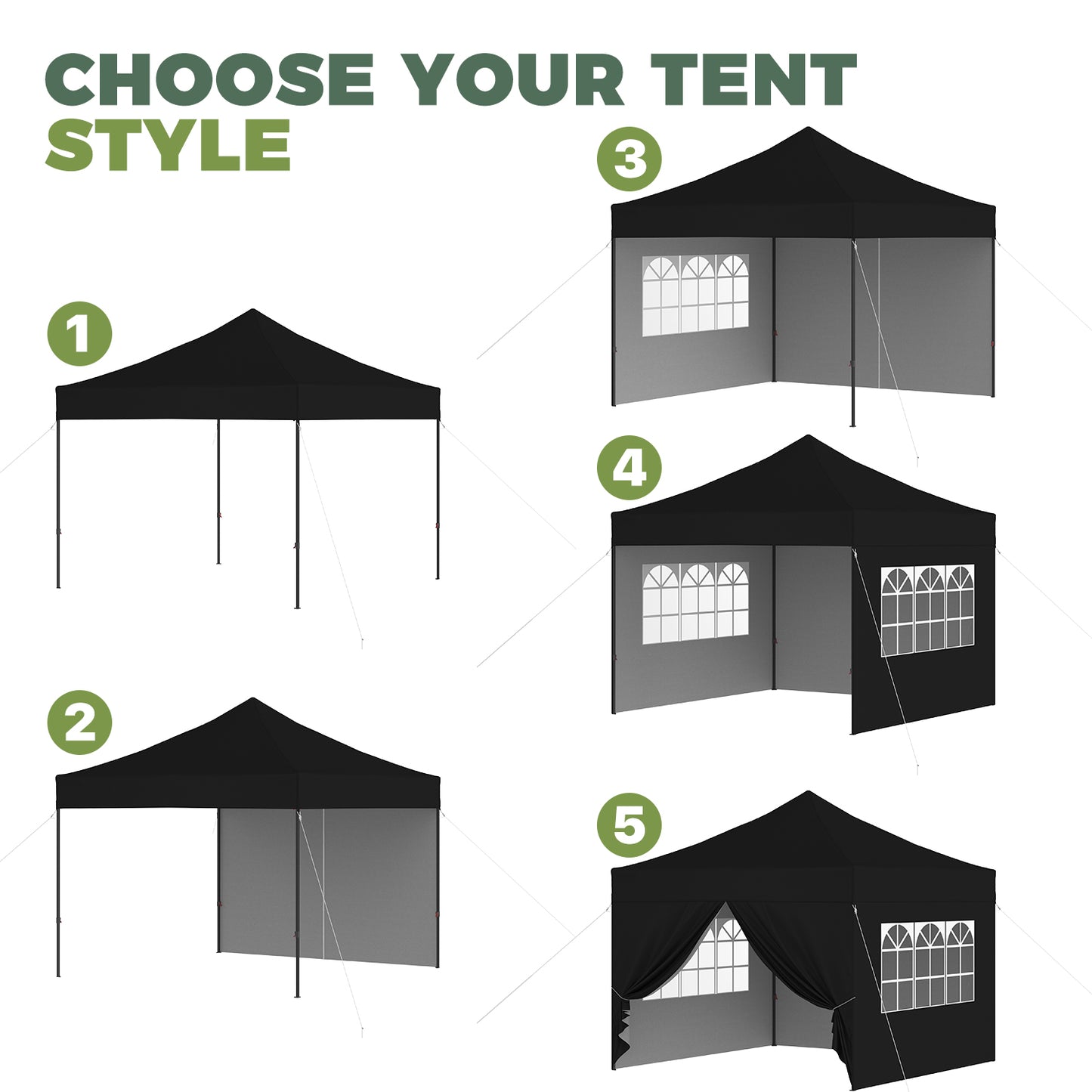 Clouddwell 10'x10' Pop Up Canopy Tent with 4 Removable Sidewalls, Adjustable Height Instant Outdoor Canopy, Portable Sun Shade Shelter with 4 Sandbags, Easy Setup for Parties, Camping, Events, Black