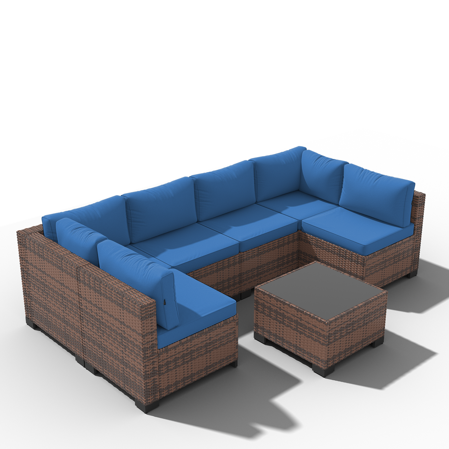 Clouddwell 7 Piece Outdoor Patio Furniture Set, Wicker Rattan Patio Sectional Sofa Set, Blue