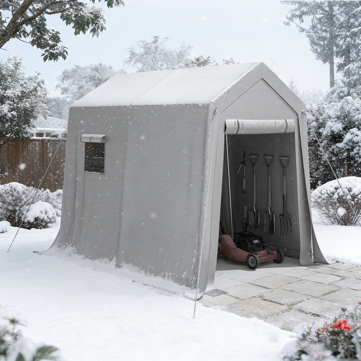Sunmthink 6x8 FT Outdoor Carport Shed, Portable Storage Sheds with Roll-Up Door & Window, Waterproof Storage Tent with Galvanized Steel Frame & Durable Tarp Cover for Bike, Motorcycle, Lawn Equipment