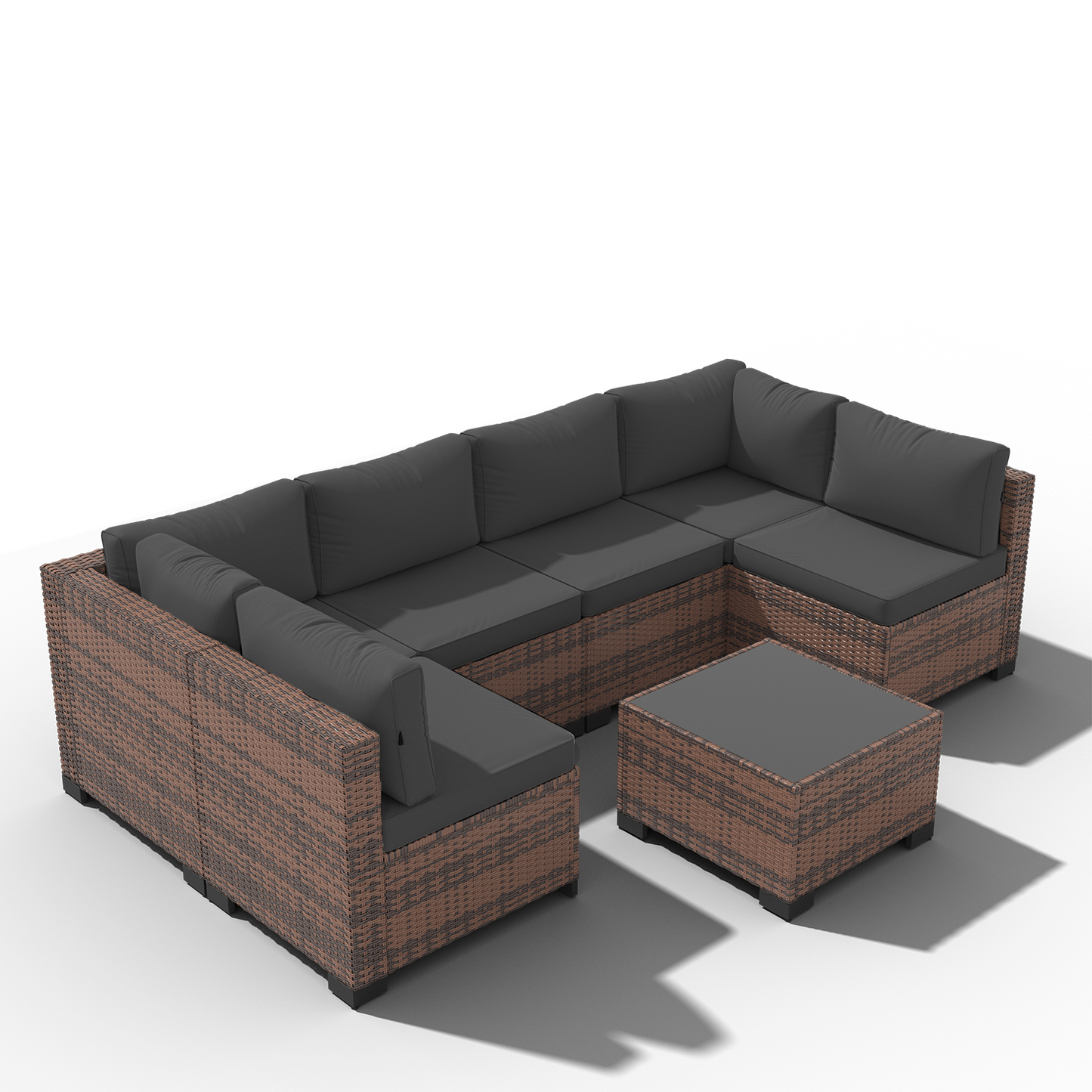 Clouddwell 7 Piece Outdoor Patio Furniture Set, Wicker Rattan Patio Sectional Sofa Set, Grey