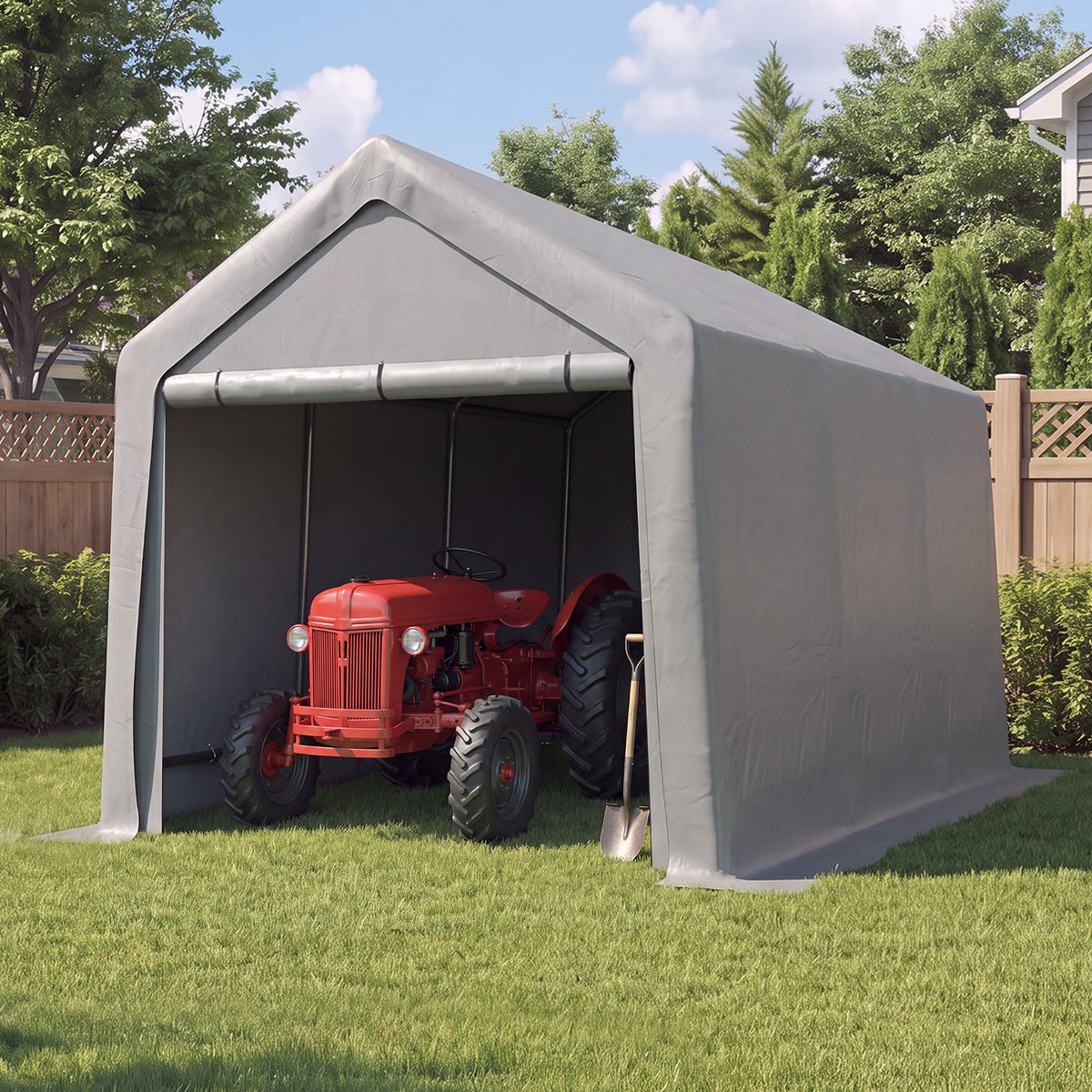 Aoxun 8x14 FT Carport Shed, Portable Storage Shed with Roll-Up Door & Window, Waterproof Storage Tent With Galvanized Steel Frame for Equipment, Bike