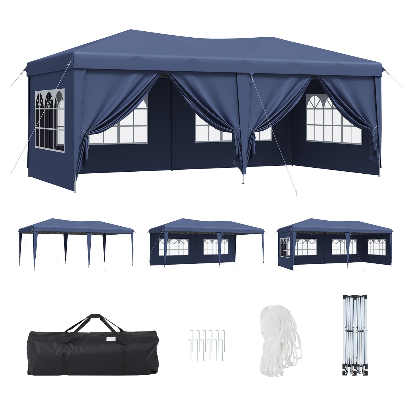 Sunmthink 10x20 Pop Up Canopy Tent, Waterproof Party Tent with 6 Removable Sidewalls, 3-Level Height Adjustable Event Tent, Instant Shelter for Wedding, Party, Commercial & Market Events,Blue