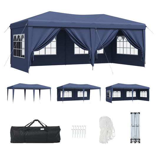 Sunmthink 10x20 Pop Up Canopy Tent, Waterproof Party Tent with 6 Removable Sidewalls, 3-Level Height Adjustable Event Tent, Instant Shelter for Wedding, Party, Commercial & Market Events,Blue