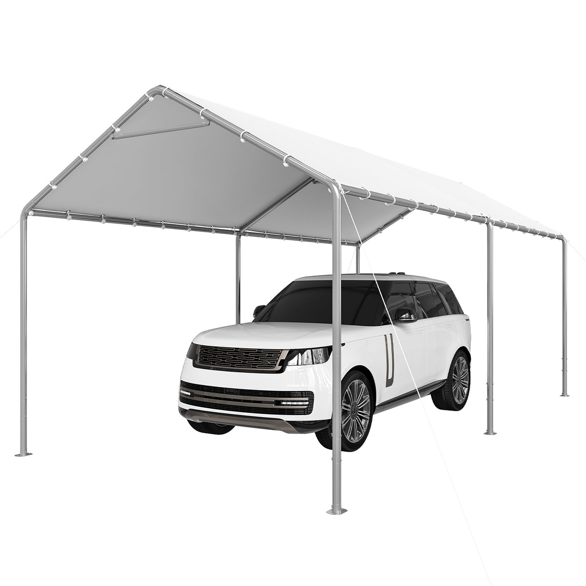 Dateyes 10x20 FT Carport, Heavy Duty Carport Canopy with Adjustable Height, Outdoor Carport Shelter with Reinforced Frame, Portable Garage for Cars, Boats and Trucks, White
