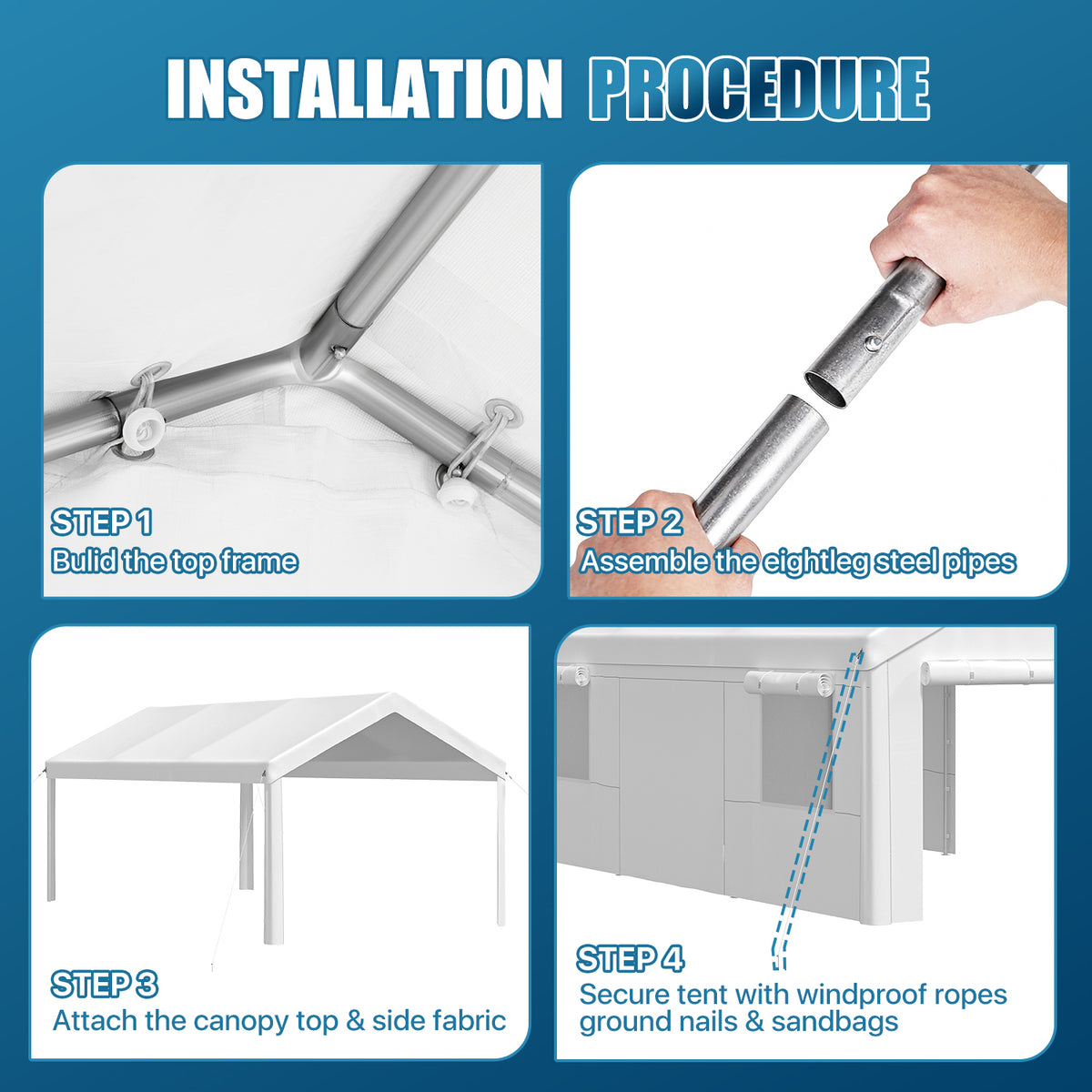 Dateyes 12x20ft Heavy Duty Carport Canopy, Portable Garage Car Canopy with Removable Sidewalls, Car Shelter for Cars, Boats, and Tools Storage, White