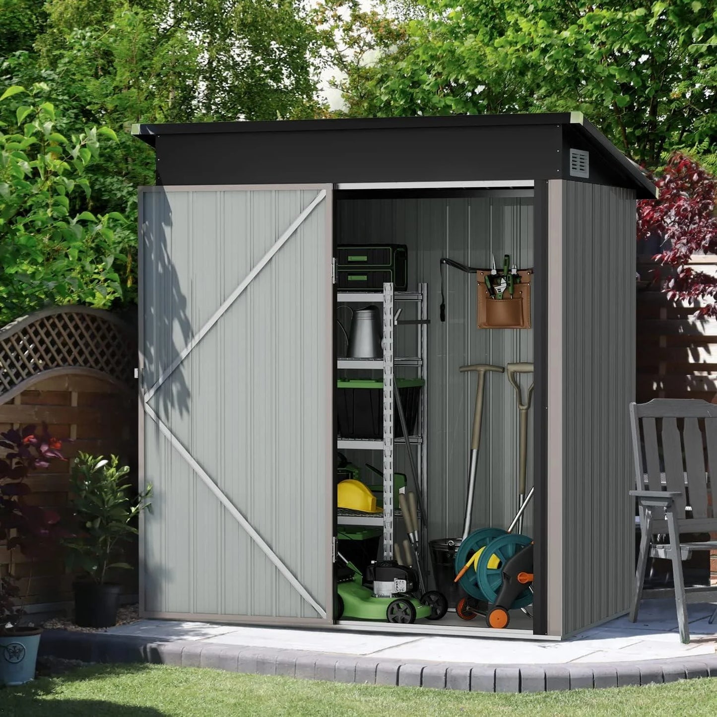 Metal Outdoor Storage Shed 5' x 3', Outdoor Metal Shed for Tool, Garden, Bike, Brown