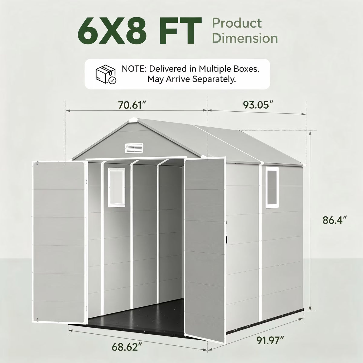 Dateyes 6 x 8 FT Resin Outdoor Storage Shed, Outdoor Sheds with Floor & Window, All-Weather Heavy Duty Plastic Shed for Backyard, Garden, Patio, Gray