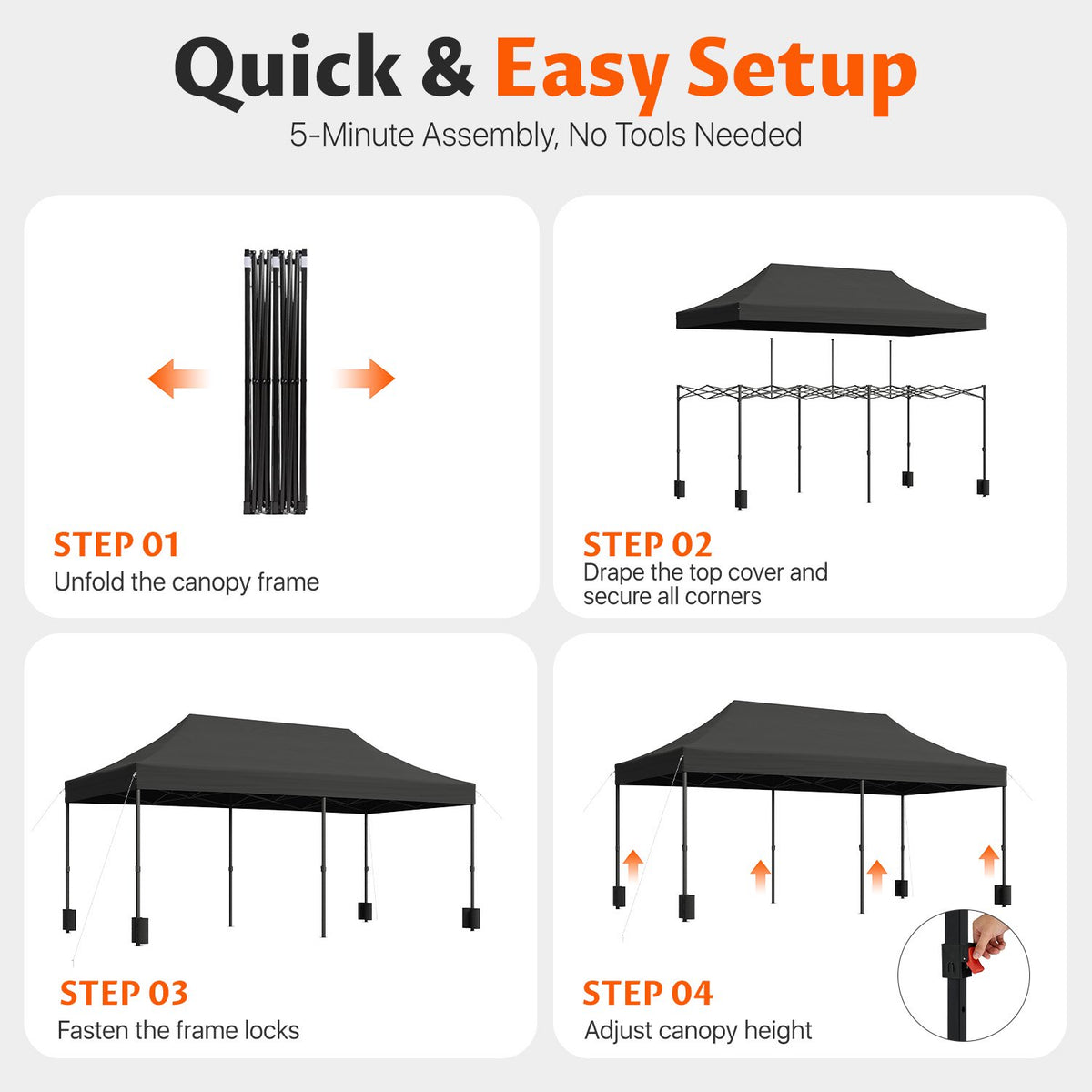 Dateyes 10x20FT Heavy Duty Pop Up Canopy Tent, Waterproof All Season Instant Tent for Outdoor Weddings & Party, Portable Event Tent with Roller Bag, Black