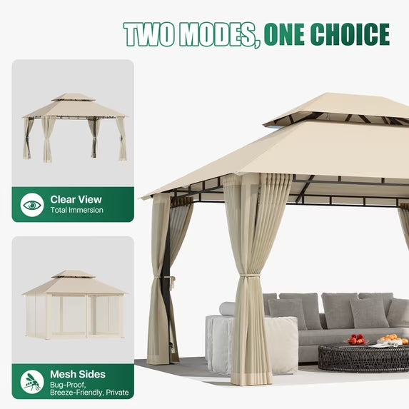 LazySunsets 12'x 10' Patio Gazebo Double Roof Protection All-Weather Outdoor Shelter Features Insect Screens for Backyard, Lawn, (Beige)