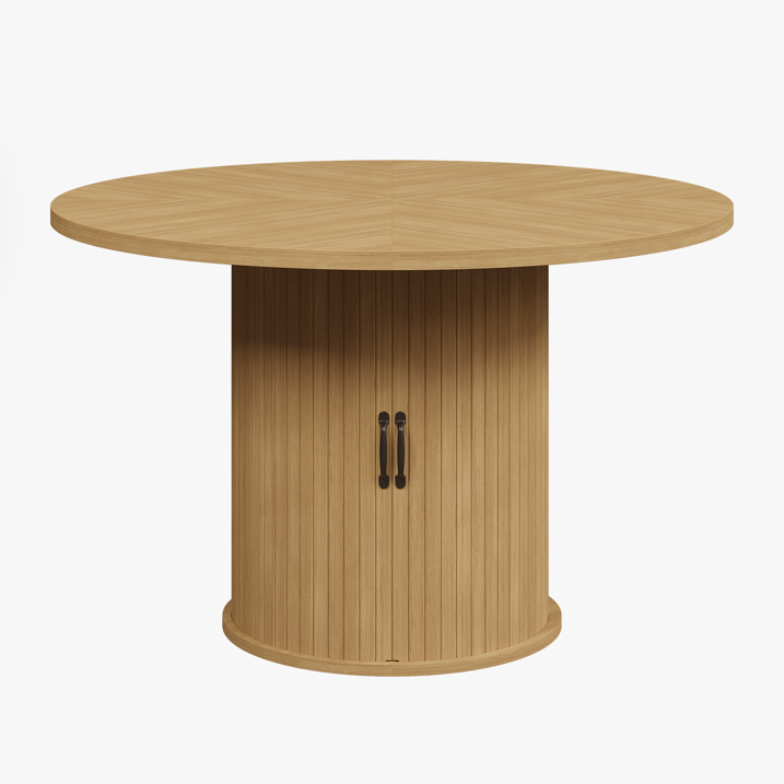 Sonegra 47-inch Round Dining Table with Storage, Modern Fluted Circle Kitchen Table with 2-Layer Storage and Sliding Door, for Kitchen Living Room, Burlywood