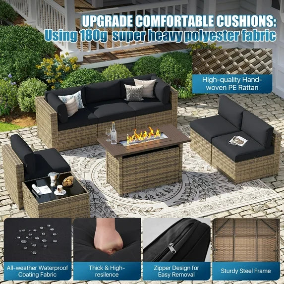 Sunmthink Patio Furniture Sets, 10-Piece Outdoor Patio Furniture with Thick Cushions, Wicker Outdoor Conversation Set and Waterproof Cover for Backyard, Poolside, Garden