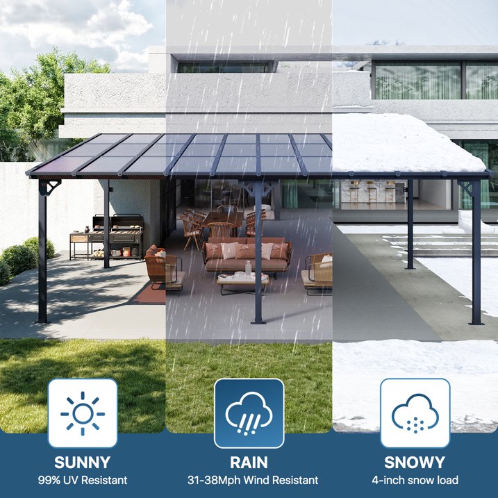 Sumnthink 12'x20' Gazebo for Patio, Gazebo Pergola with Sloped Roof, Large Wall-Mounted Heavy Duty Awnings, for Patio, Deck and Backyard