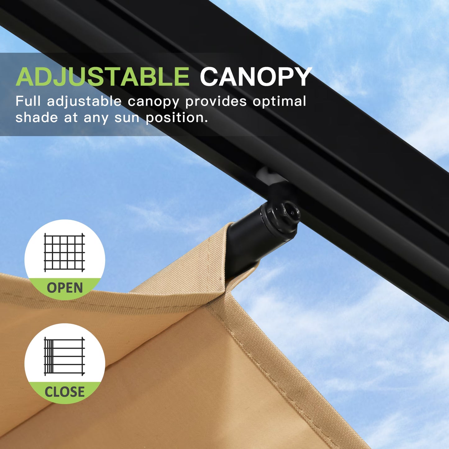 Aoxun 10'x12' Outdoor Retractable Pergola, with Sun-Proof Canopy, Patio Metal Pergolas Gazebos for Backyards, Gardens, Patios, Beige
