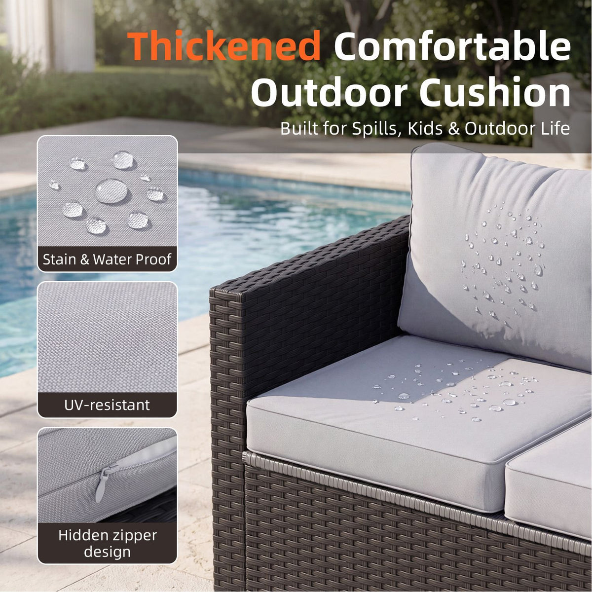 Dateyes 7 Seats Patio Furniture Set, Rattan Wicker Outdoor Conversation Sectional Sofa Set with Storage Coffee Table and Waterproof Cover,Gray