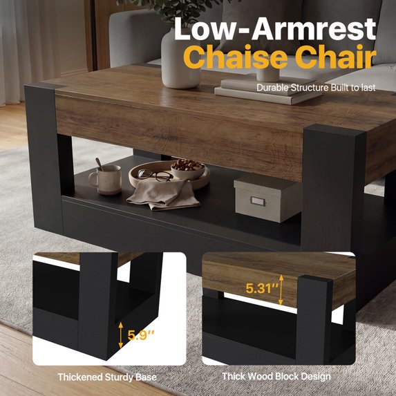 Sonergra Farmhouse Coffee Table with 2 Side Drawers, 47 Inch Rustic Wooden Rectangular Cocktail Table, Multifunctional TV Stand for Living Room,Black