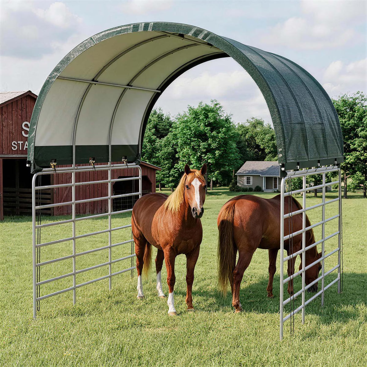 Dateyes 10' x 10' Corral Shelter Shed, Horse Shelter, Livestock Shade, Waterproof & UV Treated Cover, Quick Assembly for Horses, Goats, and Farm, Green