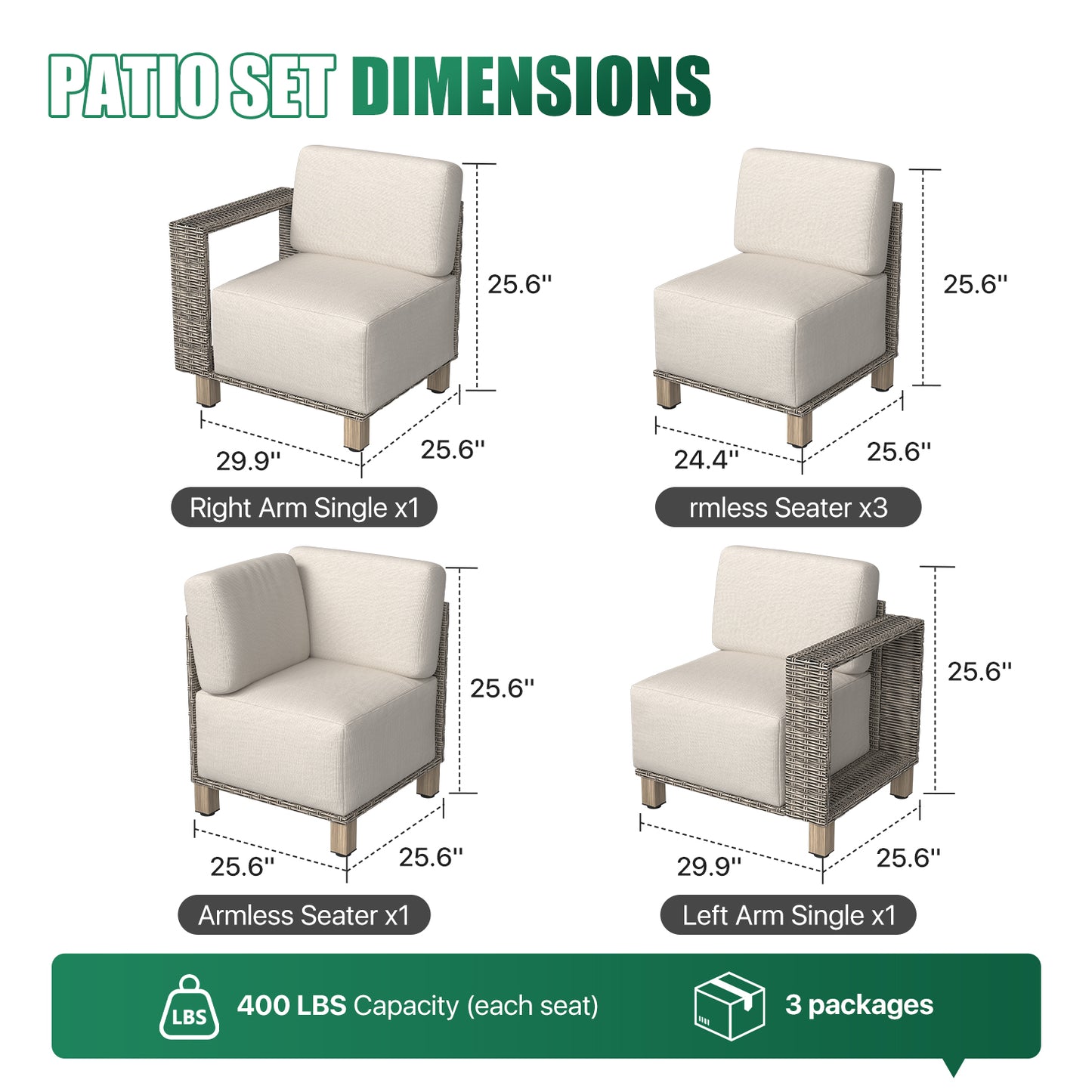 Clouddwell 6-Piece L-Shaped Wicker Patio Set,Indoor Sectional Sofa with Beige Cushions
