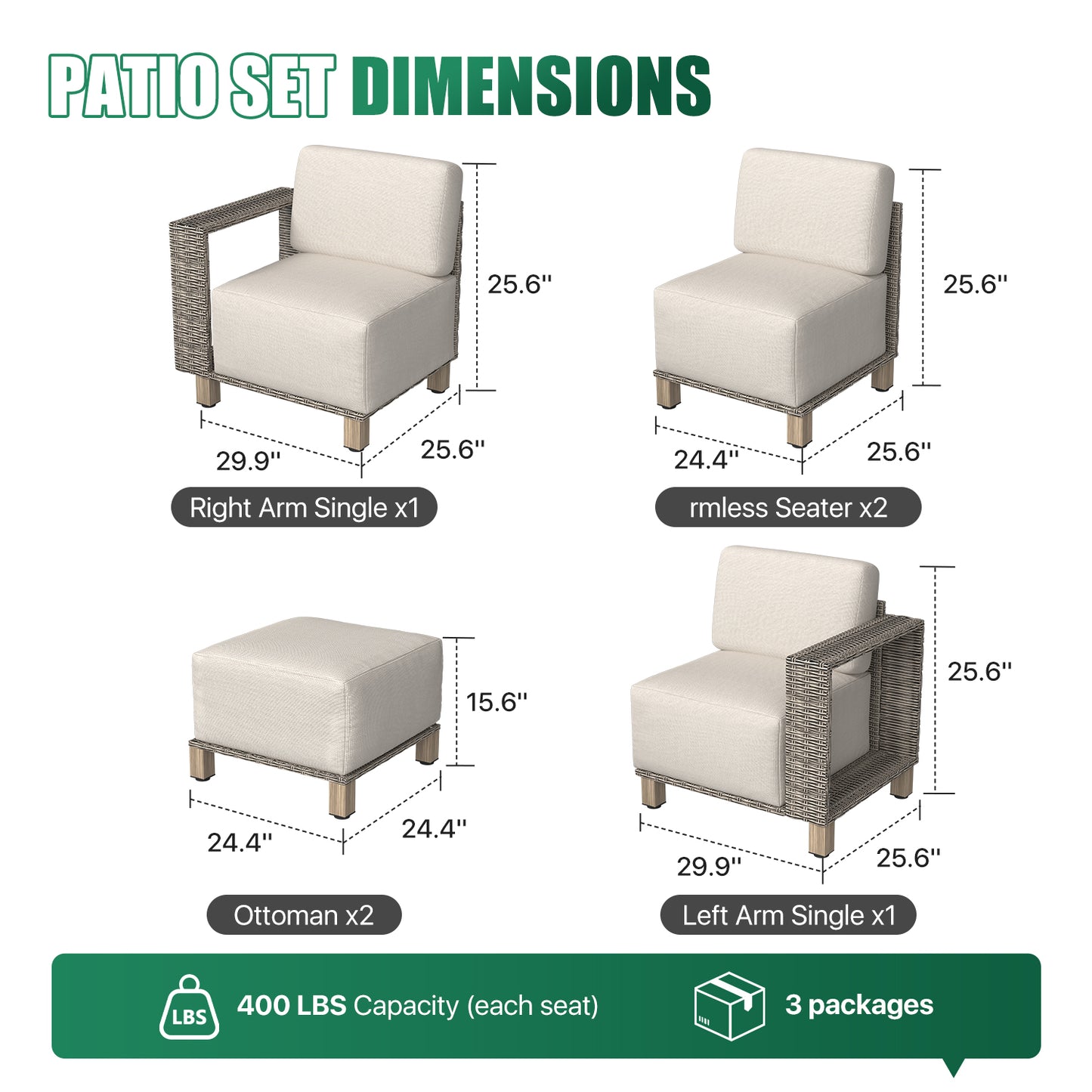 Clouddwell 6-Piece Wicker Patio Furniture Set, Indoor Sectional Conversation Sofa with 2 Ottomans, Beige