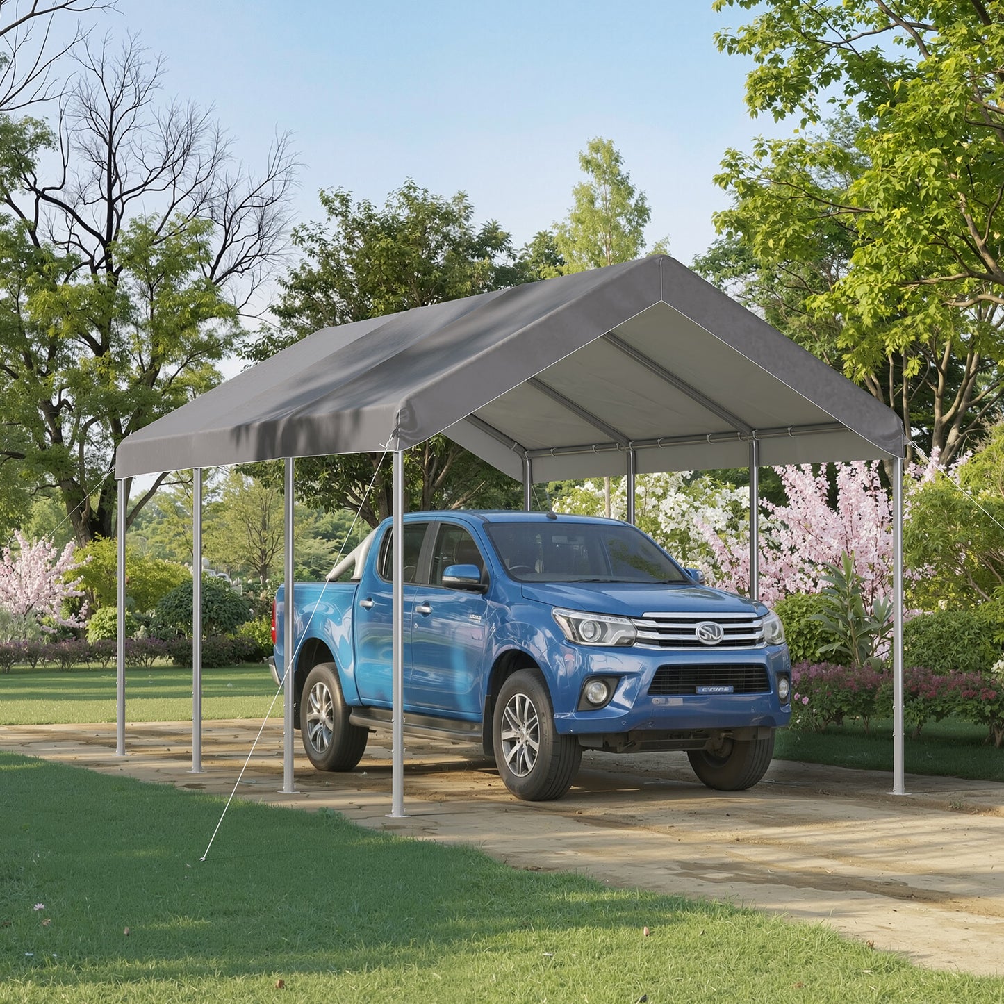 Aoxun 10x15 ft Heavy Duty Carport Canopy, Potable Car Canopy with Adjustable Height, Outdoor Carport Shelter Portable Garage with Reinforced Frame for Cars, Boats, Trucks, Gray