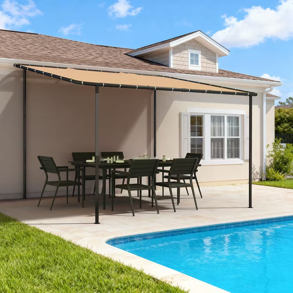 Dateyes 10'x12' Wall-Mounted Metal Gazebo , Water-Resistant Khaki Canopy with UV Protection for Patio & Garden